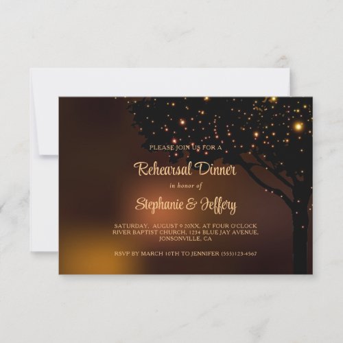 Autumn String Light Tree Wedding Rehearsal Dinner Invitation