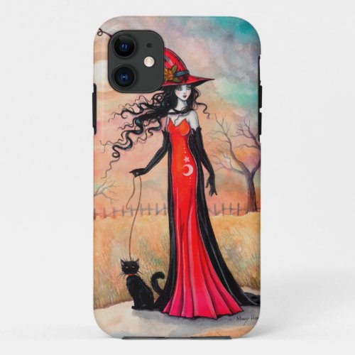 Autumn Stroll Halloween Witch Black Cat Art iPhone 11 Case