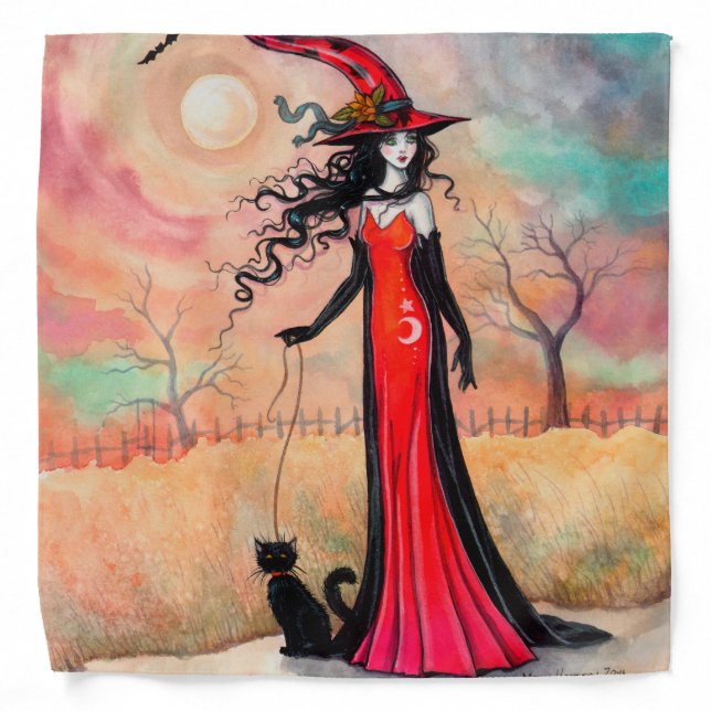 Autumn Stroll Halloween Witch Fantasy Art Bandana (Front)