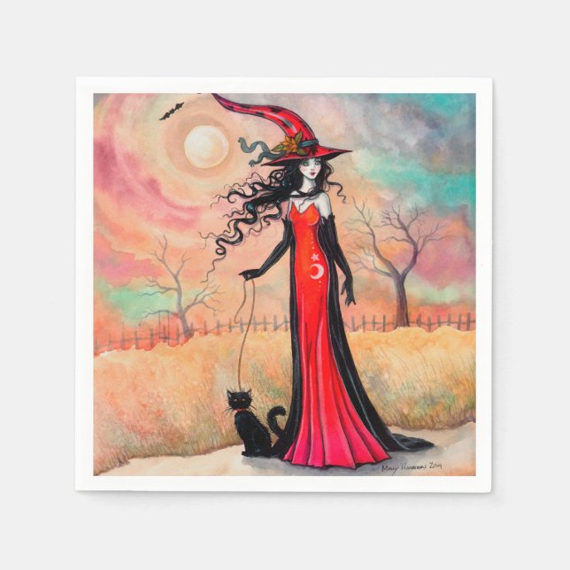 Autumn Stroll Halloween Witch Fantasy Art Paper Napkins (Front)