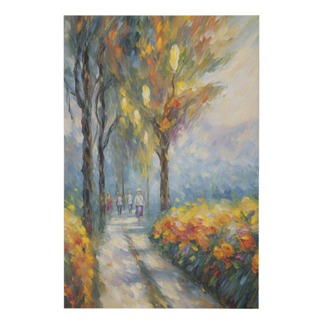 Autumn Stroll Impressionist Pathway Scene Faux Canvas Print (Front)
