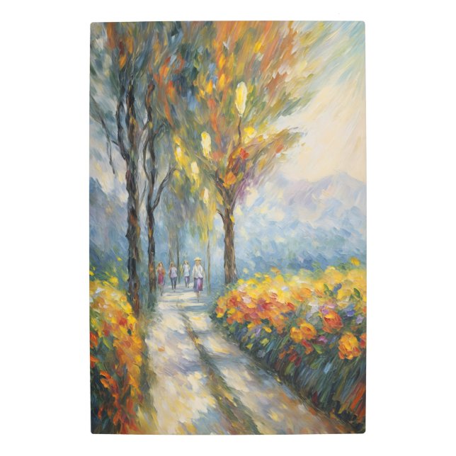 Autumn Stroll Impressionist Pathway Scene Metal Print (Front)