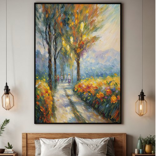 Autumn Stroll Impressionist Pathway Scene Poster