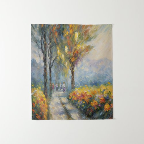 Autumn Stroll Impressionist Pathway Scene Tapestry