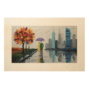 Autumn Stroll in the City Wood Wall Art