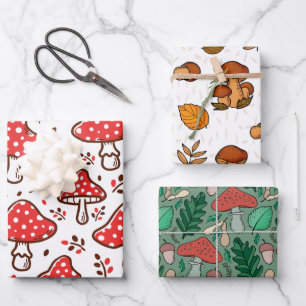 Autumn style woodland pattern Mushroom Watercolor Wrapping Paper Sheets