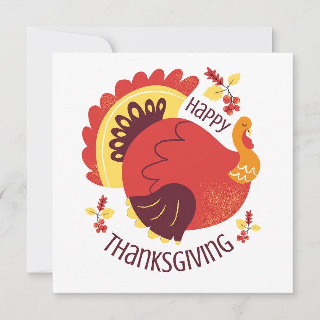 Autumn Stylized Sitting Turkey Happy Thanksgiving Card (Front)