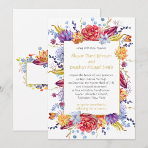 Autumn Succulents Berries Flowers Leaves Wedding Invitation