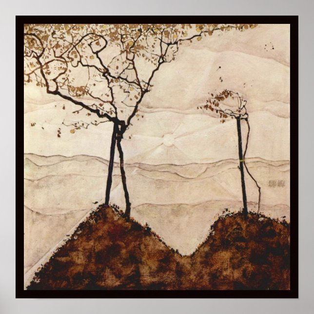 Autumn Sun and Trees by Egon Schiele, Vintage Art Poster (Front)