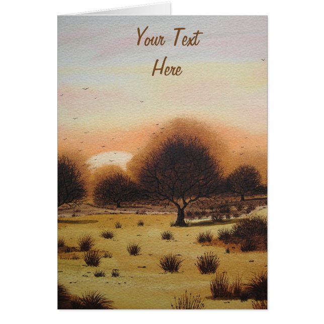 autumn sun setting woods Landscape stylized art Cards (Front)