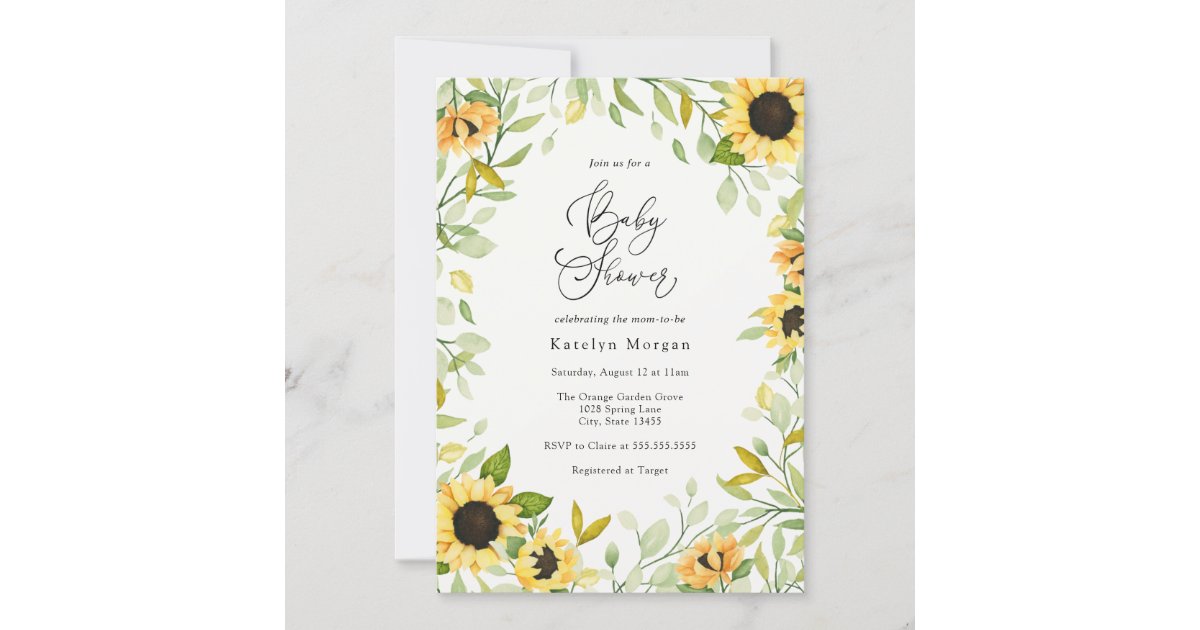 Autumn Sunflower and Greenery Baby Shower Invitation | Zazzle