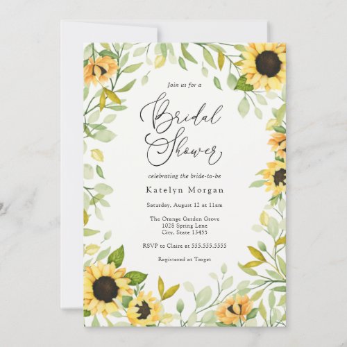 Autumn Sunflower and Greenery Bridal Shower Invitation