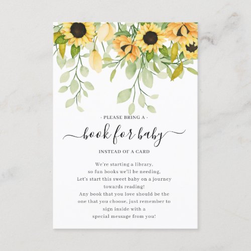 Autumn Sunflower Baby Shower Book for Baby Enclosure Card
