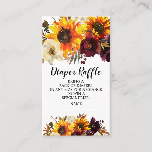 Autumn Sunflower Baby Shower Diaper Raffle Ticket Enclosure Card