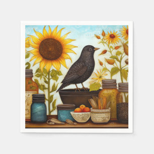 Autumn Sunflower Bird On Kitchen Table Decoupage Napkins