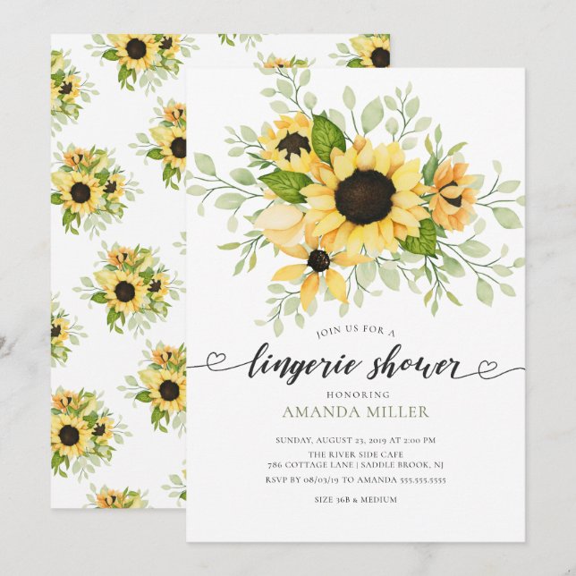 Autumn Sunflower Bridal Lingerie Shower Invitation (Front/Back)