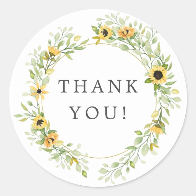 Autumn Sunflower Bridal Shower Thank You Favor Classic Round Sticker (Front)