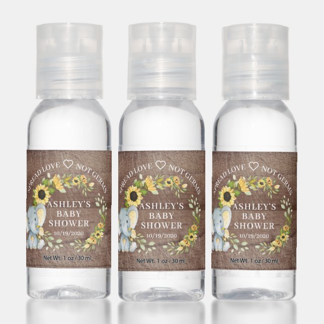 Autumn Sunflower Elephant Baby Shower Hand Sanitiz Hand Sanitizer (Set)
