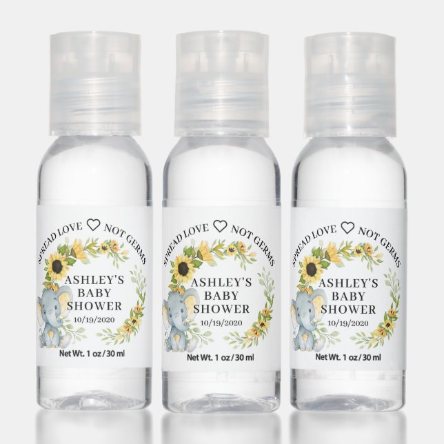 Autumn Sunflower Elephant Baby Shower Hand Sanitizer (Set)