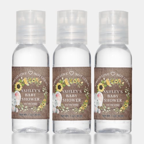 Autumn Sunflower Elephant Girls Baby Shower Hand Sanitizer