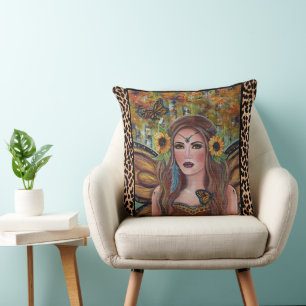 Autumn sunflower fairy throw pillow