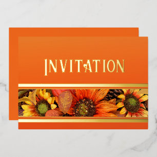 Autumn Sunflower Florals Foil Invitation