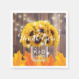 Autumn Sunflower Jar String Lights Rustic Wedding Napkins