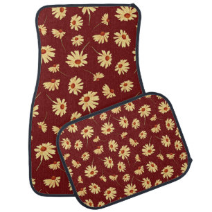 Autumn Sunflower: Maroon Seamless Design Car Floor Mat