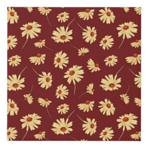 Autumn Sunflower: Maroon Seamless Design Faux Canvas Print