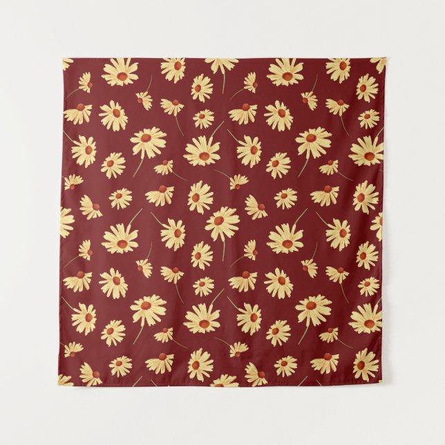 Autumn Sunflower: Maroon Seamless Design Tapestry (Front)