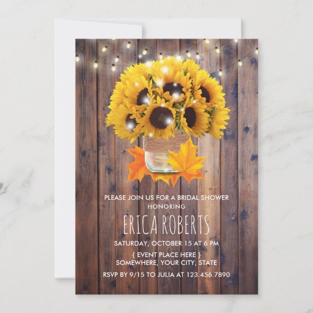 Autumn Sunflower Mason Jar Rustic Bridal Shower Invitation (Front)