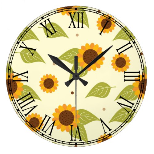 Autumn Sunflower Pattern Large Clock