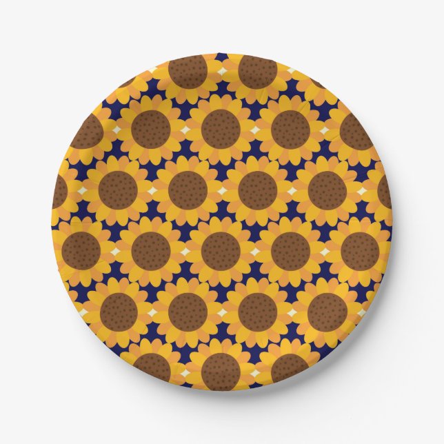 Autumn Sunflower Pattern Paper Plates (Front)