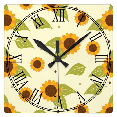 Autumn Sunflower Pattern Square Wall Clock