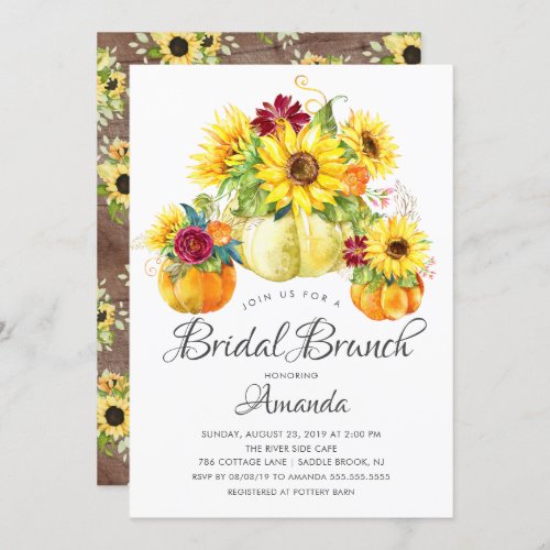 Autumn Sunflower Pumpkin Bridal Shower Brunch Invitation