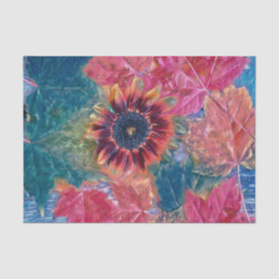 Autumn Sunflower Teal Red Orange Maple Leaves Art Tissue Paper