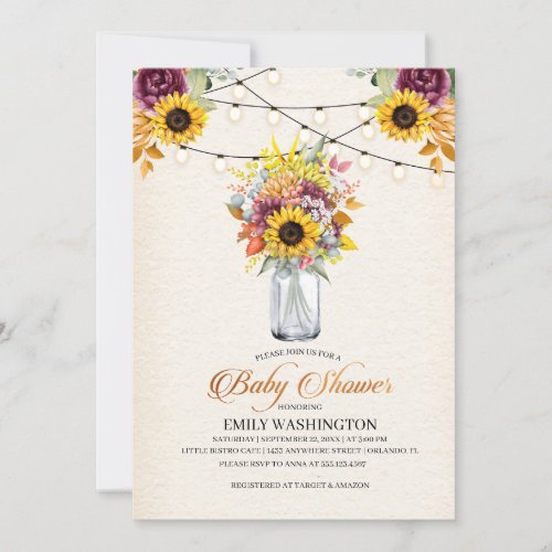 Autumn Sunflower Vase Baby Shower Invitation