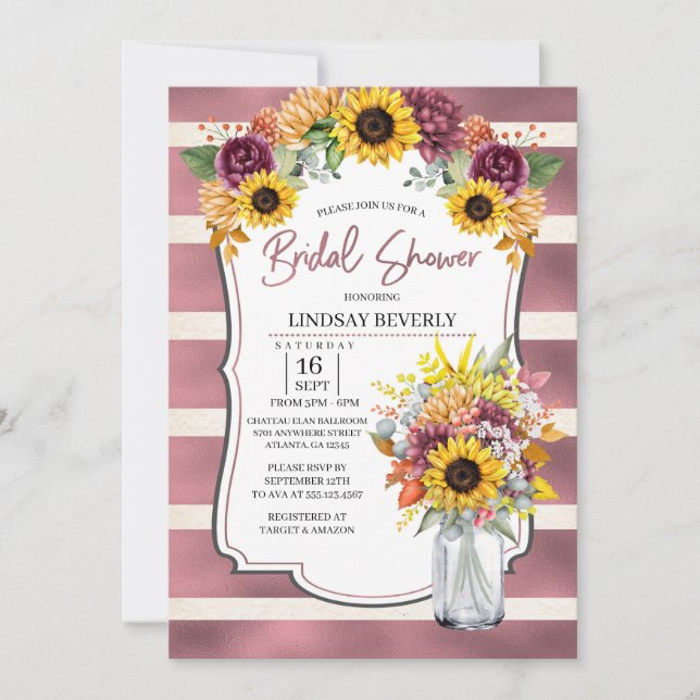 Autumn Sunflower Vase Bridal Shower Invitation (Front)