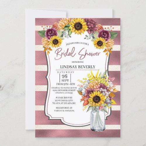 Autumn Sunflower Vase Bridal Shower Invitation