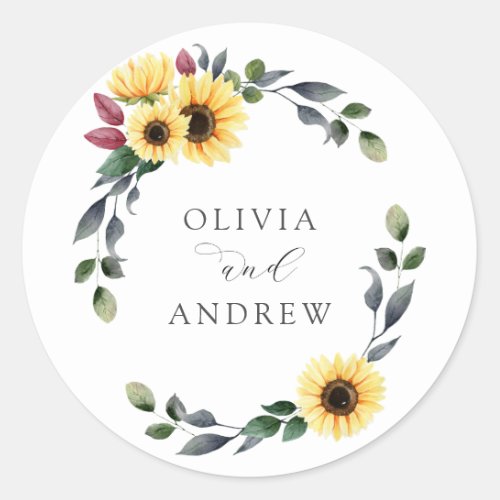 Autumn Sunflower Wedding Classic Round Sticker