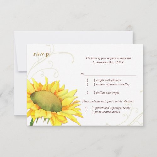 Classy Gold Autumn Sunflower Wedding RSVP