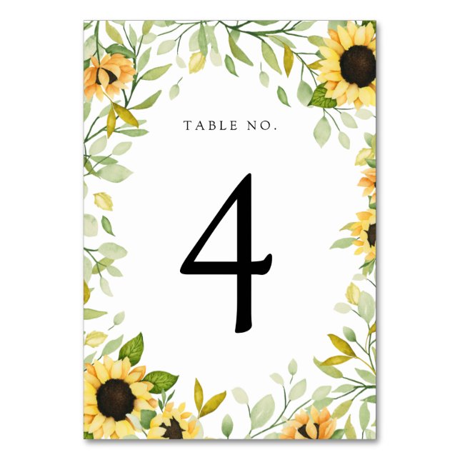 Autumn Sunflower Wedding Table Number (Front)