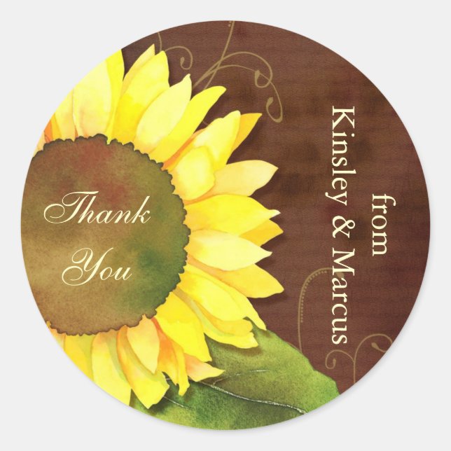 Autumn Sunflower Wedding Thank You Favor Classic Round Sticker (Front)
