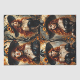 Autumn Sunflower Witch with Fiery Red Hair Tissue Paper