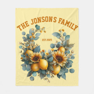 Autumn Sunflowers and Lemons Family Decor Fleece Blanket