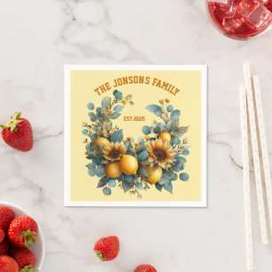 Autumn Sunflowers and Lemons Family Decor Napkins
