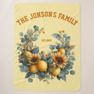 Autumn Sunflowers and Lemons Family Decor Sherpa Blanket