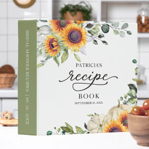 Autumn Sunflowers and Pumpkin Bridal Shower Recipe 3 Ring Binder