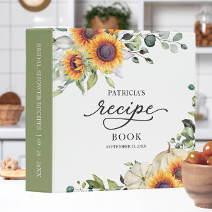 Autumn Sunflowers and Pumpkin Bridal Shower Recipe 3 Ring Binder