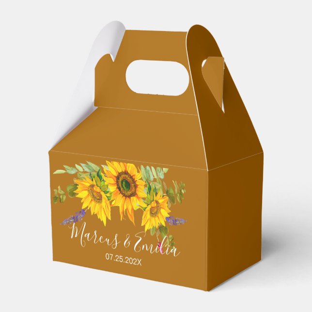 Autumn Sunflowers Custom Wedding  Favor Boxes (Front Side)